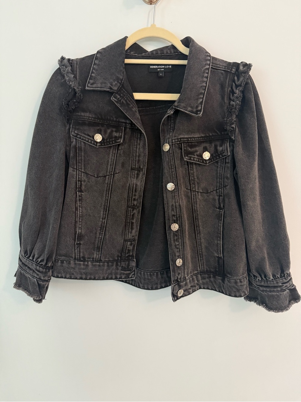 Generation Love Charcoal Washed Denim Jacket with Braided Shoulders